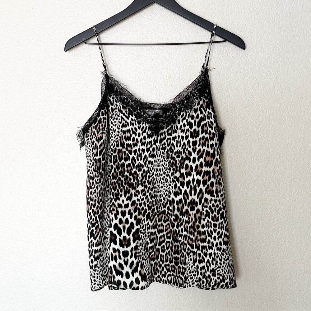 Lavender Brown Womens Lace Trim Tank Top Animal Print Cami V Neck Size M